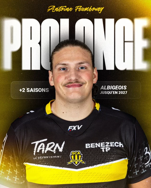 𝗣𝗥𝗢𝗟𝗢𝗡𝗚𝗔𝗧𝗜𝗢𝗡 𝗝𝗢𝗨𝗘𝗨𝗥 🐝

𝑰𝒍 𝒄𝒐𝒏𝒕𝒊𝒏𝒖𝒆 𝒂𝒗𝒆𝒄 𝒏𝒐𝒖𝒔 ! 🏉

Notre 2nde ligne, 𝐀𝐧𝐭𝐨𝐢𝐧𝐞 𝐅𝐫𝐚𝐦𝐛𝐨𝐮𝐫𝐠, prolonge son aventure en Jaune et Noir pour deux saisons supplémentaires.

Merci pour ton engagement, Antoine ! 💪🏼

𝙉𝙤𝙩𝙧𝙚 𝙛𝙤𝙧𝙘𝙚, 𝙘’𝙚𝙨𝙩 𝙫𝙤𝙪𝙨 ! 🐝